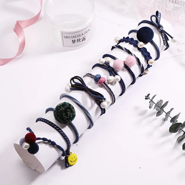 12pcs 1 8/12/15 шт. девочек Для женщин элегантные резинка для волос, обтянутая тканью; трикотажные резинки для волос хвост держатель резинки и повязка на голову, модная набор аксессуаров для волос - Цвет: 12pcs 1