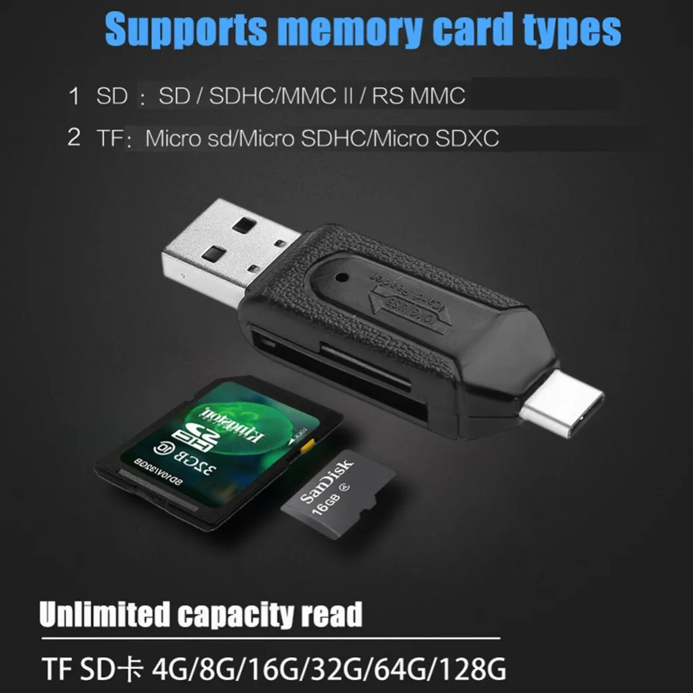 Мини OTG USB2.0 Тип-C устройство чтения карт памяти SD карты памяти Micro SD Тип C карты Cardreader