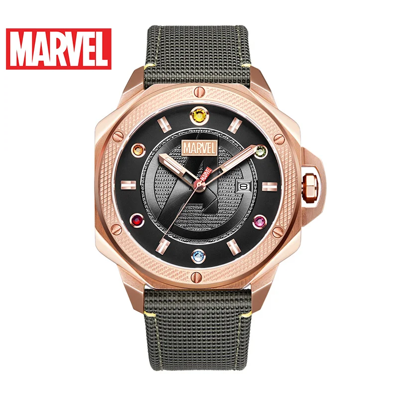 Disney Официальный Marvel Мстители Мужские кварцевые часы водонепроницаемые rhistone светящийся календарь из нержавеющей стали 9062 Relogio Masculino