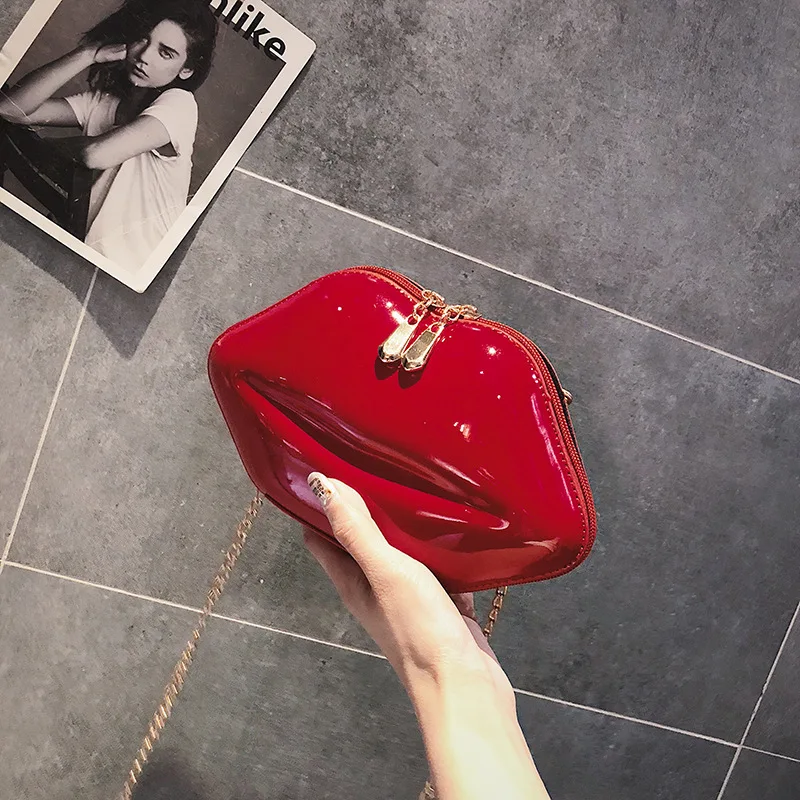 Сумка на плечо Mododiino из лакированной кожи с красными губами однотонная