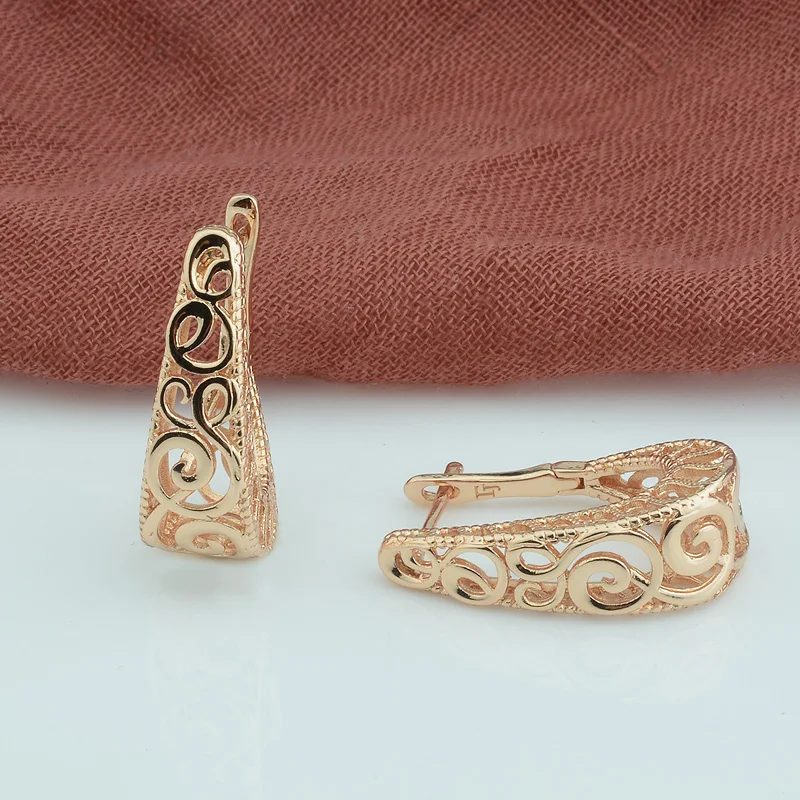 FJ женские cкручивание плетение волос Twist weaving Серьги капли 585 Розовое золото Цвет Медь Ювелирные изделия