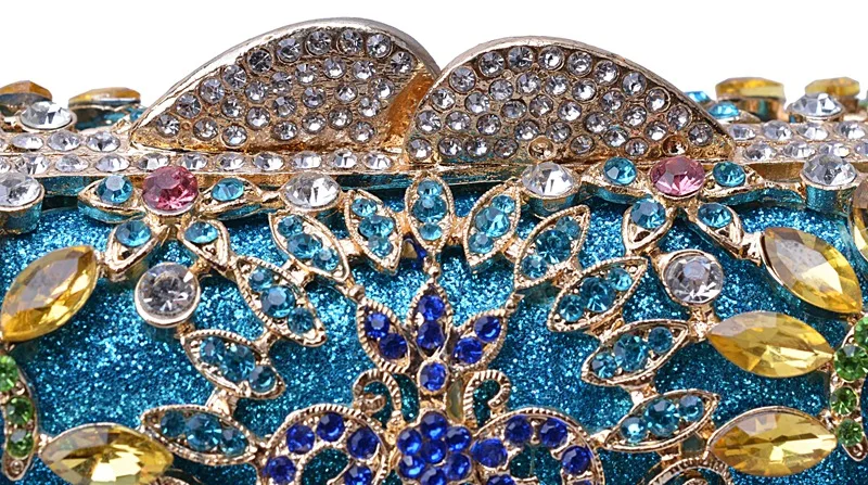 gold/blue Hollow Out crystal Diamond wallet Women Evening Clutch Minaudiere Bags Wedding Party Bridal Crystal Handbags and Purse | Багаж и