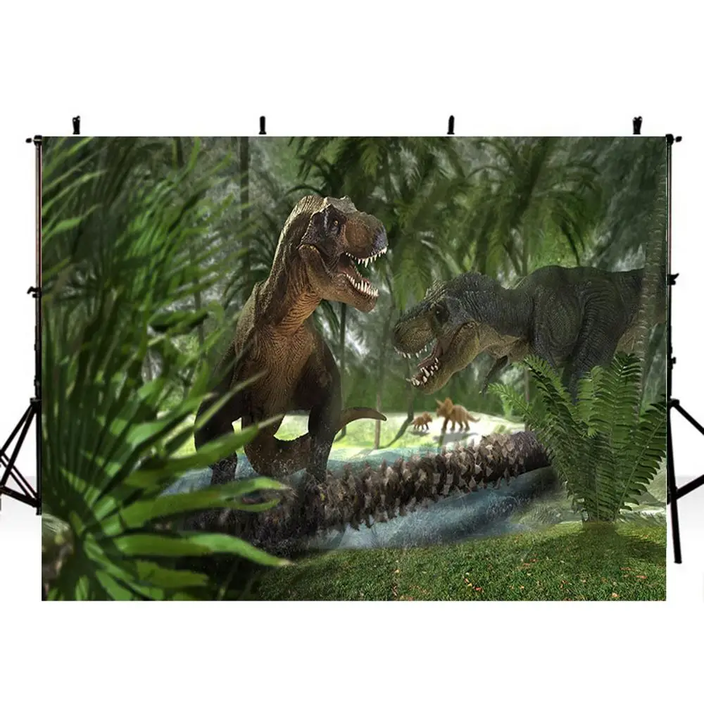 Jurassic Park photo backdrop animals zoo dinosaur booth props happy birthday photography background tropical theme | Электроника