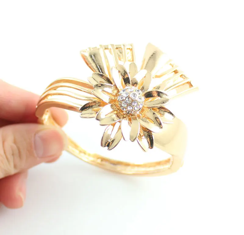 Модные Ювелирные наборы золотистого цвета в форме цветка хрустальное ожерелье