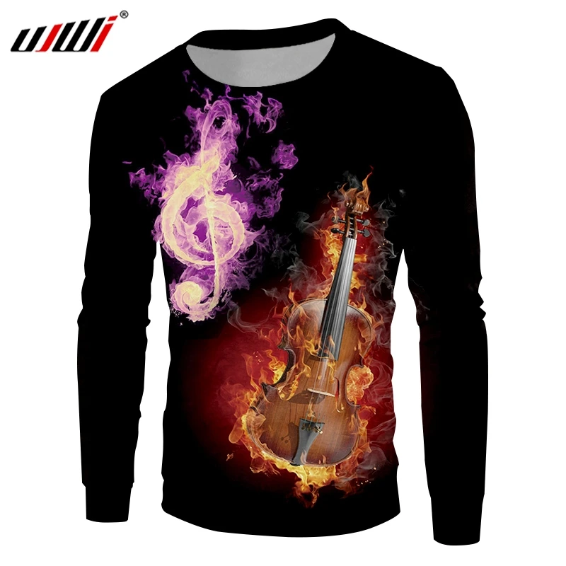 

UJWI Men's Flame Guitar Sweatshirt 3D Printed Purple Musical Note New Arrivals Pullover Man Sports Clothing Direct Selling