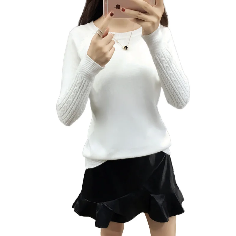 Autumn New Solid Color Women Knit Sweater O Neck Long Sleeve Weave Pattern Female Fashion Slim Thick Section Winter Warm Tops | Женская