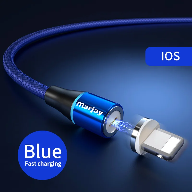 Магнитный usb-кабель Marjay 3A 1 м 2 м Быстрая зарядка 3,0 быстрая USB зарядка для iphone 7 8 Plus X Xs Max XR Магнитный адаптер зарядного устройства - Цвет: Blue For iphone