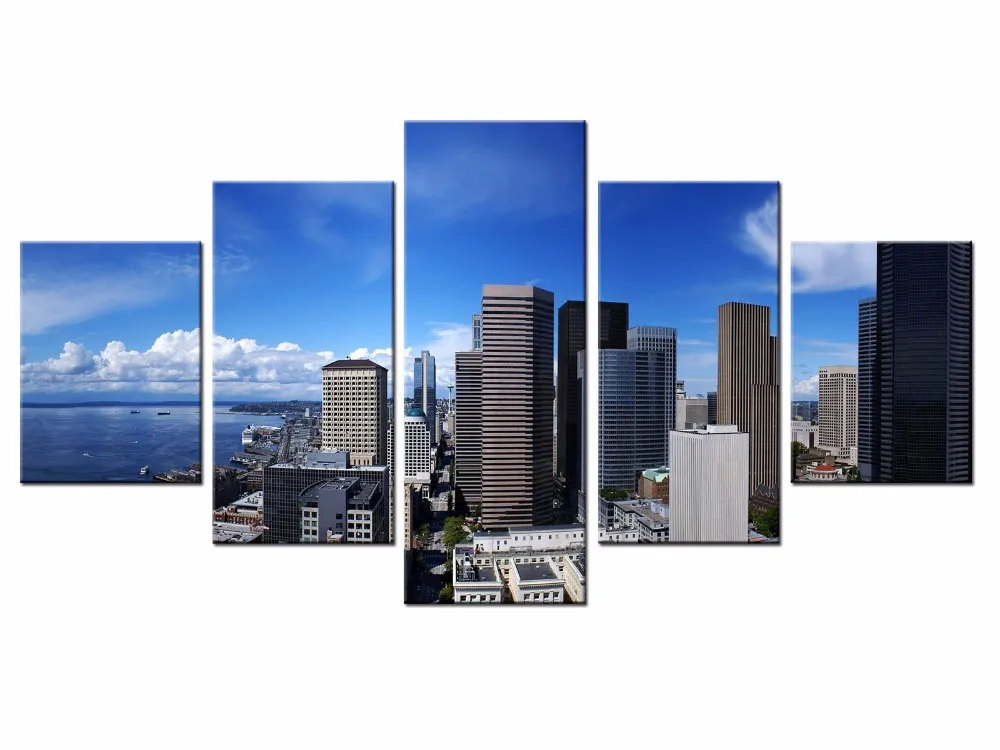 

Framde 5 pieces / set of Classic city landscape wall art for wall decorating home Decorative painting on canvas /XC-city-74