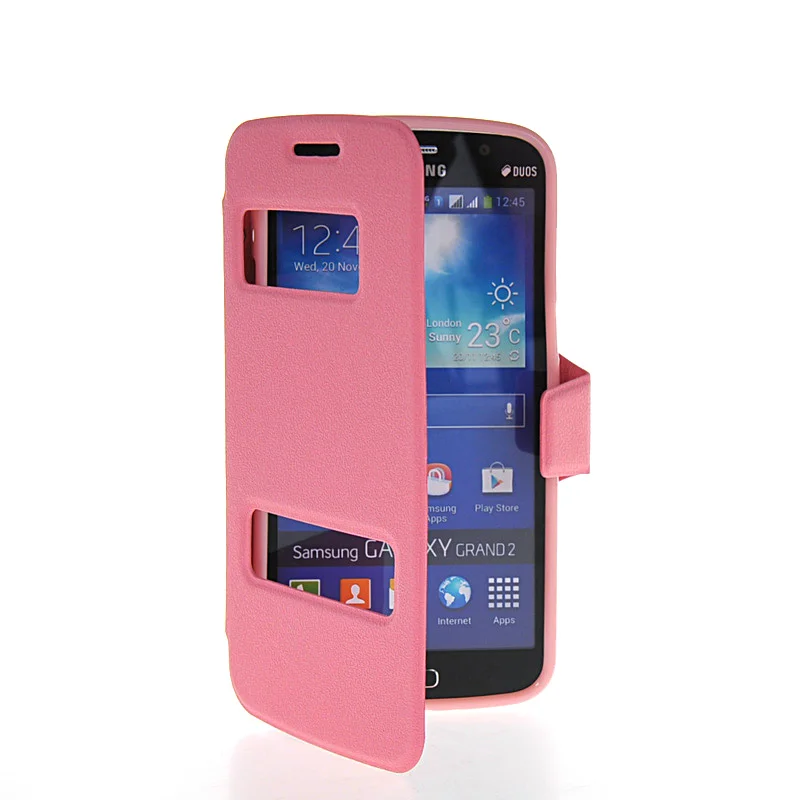 Из искусственной кожи 5.25For samsung Galaxy Grand 2 чехол для samsung Galaxy Гранд 2 Duos G7102 G7105 G7106 откидная крышка для сотового телефона чехол - Цвет: style1 Pink
