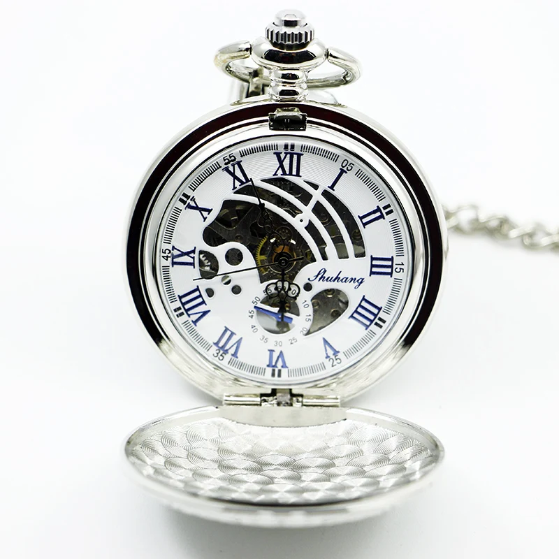 Лучший бренд Серебряный чехол с рисунком Механические карманные часы