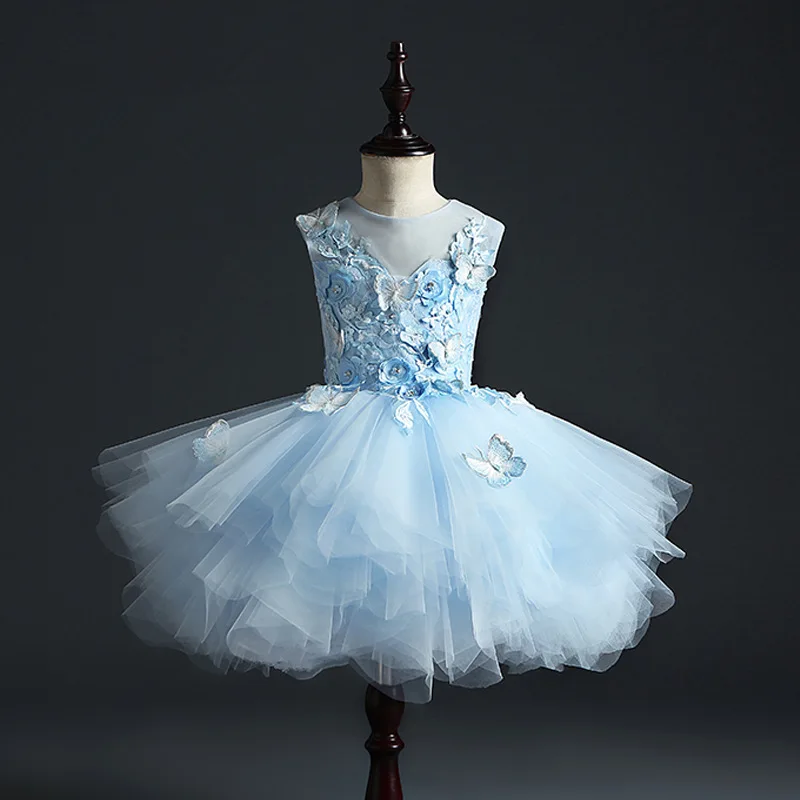 New Sweet Lace Flower Girl Dresses for Wedding High-low Short Front Long Back Sleeveless Party Ball Gown Dress | Свадьбы и торжества