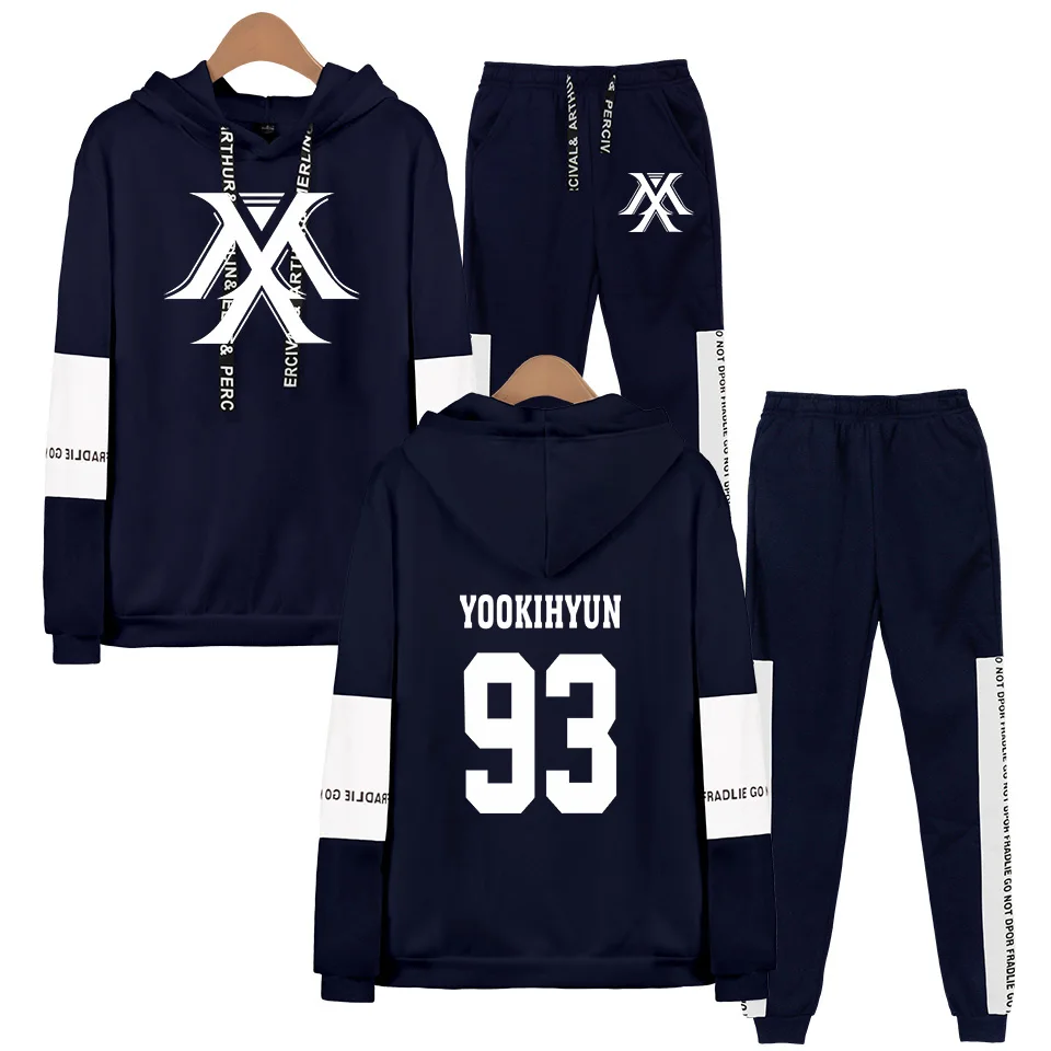 Navy 93 YOOKIHYUN Kpop MONSTA X Fans толстовка с капюшоном спортивные костюмы для женщин и мужчин Kpop Wonho YOOKIHYUN I.M Jooheon комплект из двух предметов - Цвет: Navy 93 YOOKIHYUN