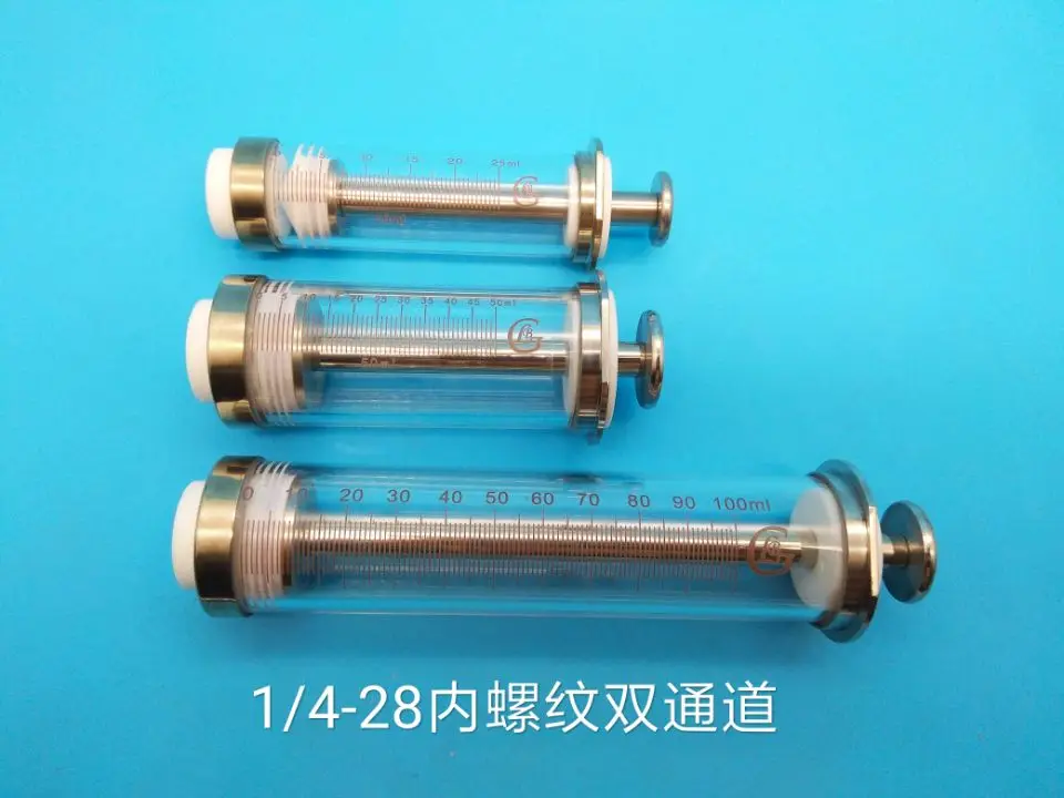 

Внутренняя резьба 1/4-28 двухканальный герметичный шприц стеклянный насос 25/50/100 мл
