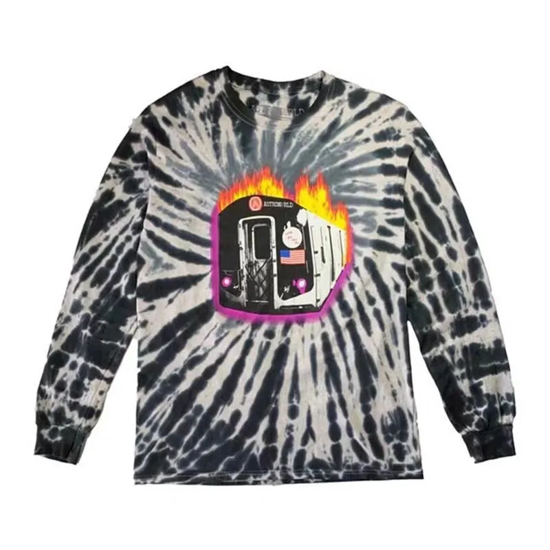 13 Новая ASTROWORLD Трэвиса Скотта TIE DYE футболка с длинным рукавом для мужчин и женщин 1:1 лучшее качество мода Casaul ASTROWORLD футболки - Цвет: 13