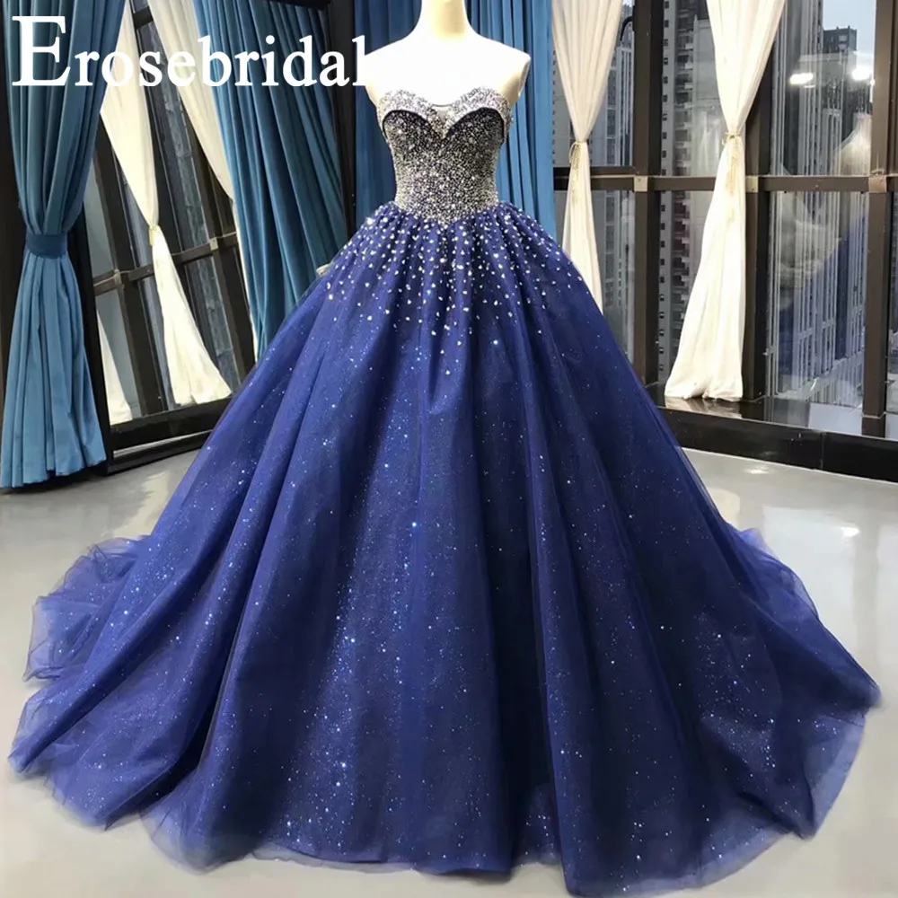 Erosebridal Новое поступление 2019 милое синее вечернее платье бальное вечерние платья