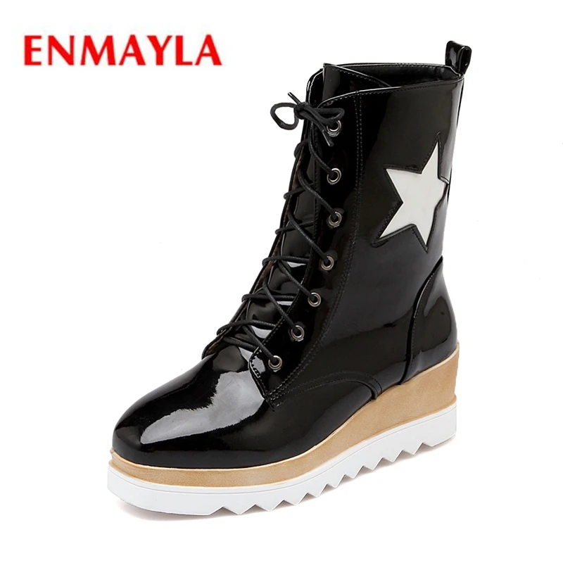

ENMAYLA 2020 Hot selling women fashion square toe wedges lace-up boots lady star ankle boots ZYL540