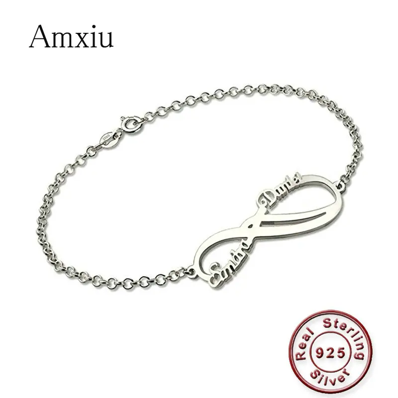 Amxiu индивидуальный браслет с двумя именами, персонализированные ювелирные изделия из серебра 925 пробы, браслеты с буквами подарки для влюбл... от AliExpress WW