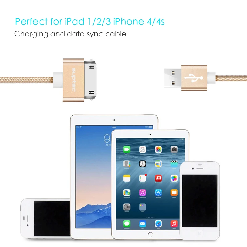 Suptec 30-контактный USB-кабель для iPhone 4s 4 металлический штекер нейлоновый плетеный