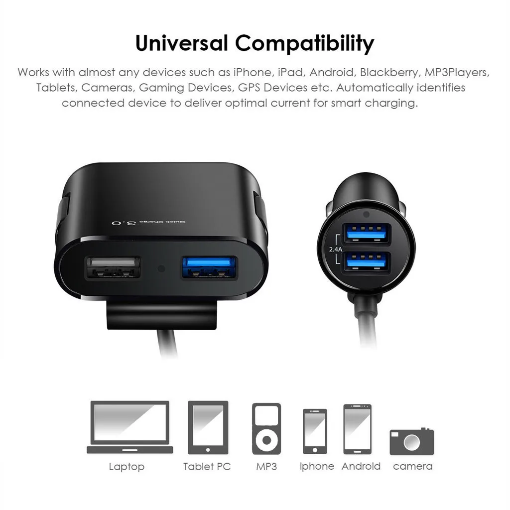 QC3.0 4 USB порта 7A быстрая зарядка автомобильное зарядное устройство для телефона