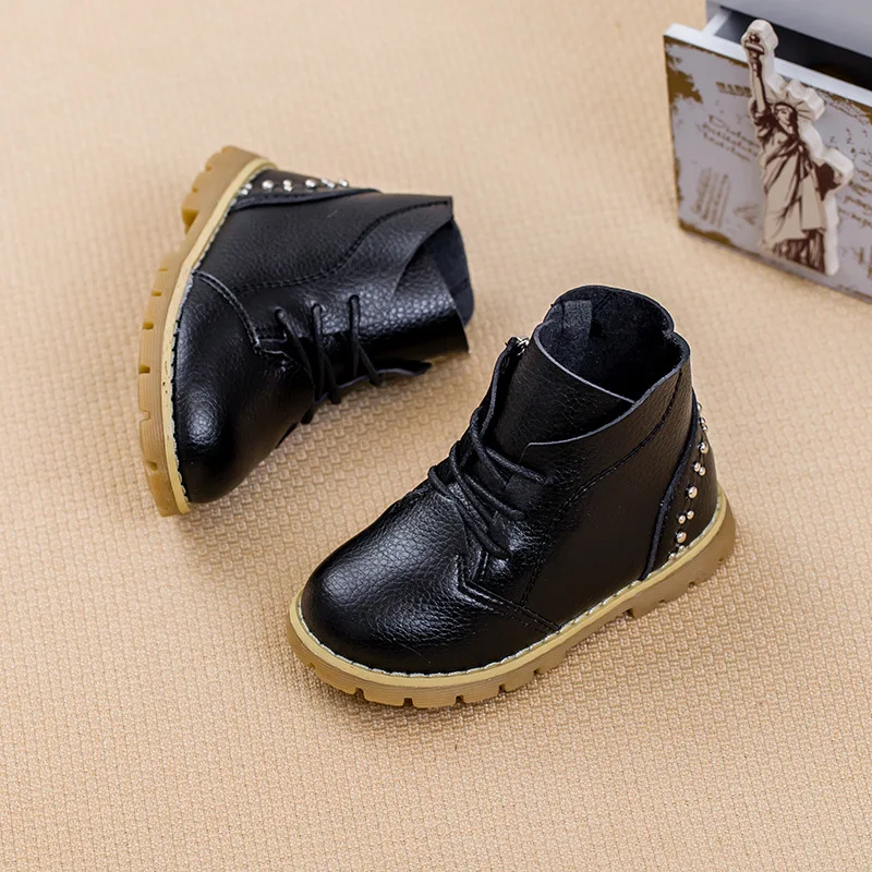 2015 зима новый мальчиков и девочек детей кожаные сапоги одиночные ботинки детская