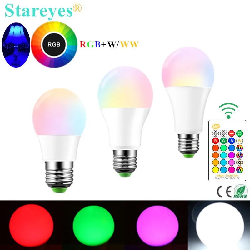 

1 Piece E27 LED 16 Color RGBW Changing RGB + White Magic Dimmable Light Lamp AC85-265V Led ball bulb 3W 5W 10W + Remote Control