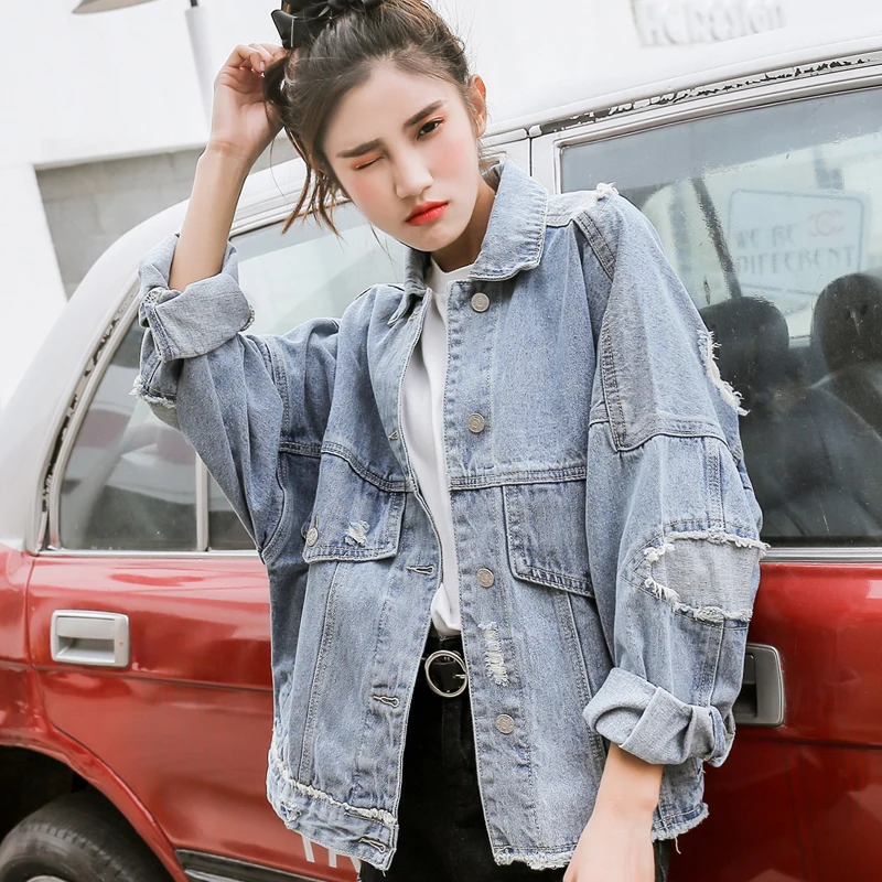 Потертая модная Корейская куртка женская джинсовая Женская Базовая рукав