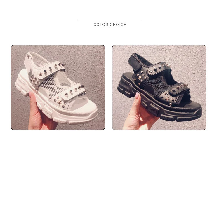 Обувь с заклепками; женские босоножки на платформе; zapatos de mujer; брендовая пляжная обувь с металлическими украшениями; chaussures femme; массивные сандалии; mujer
