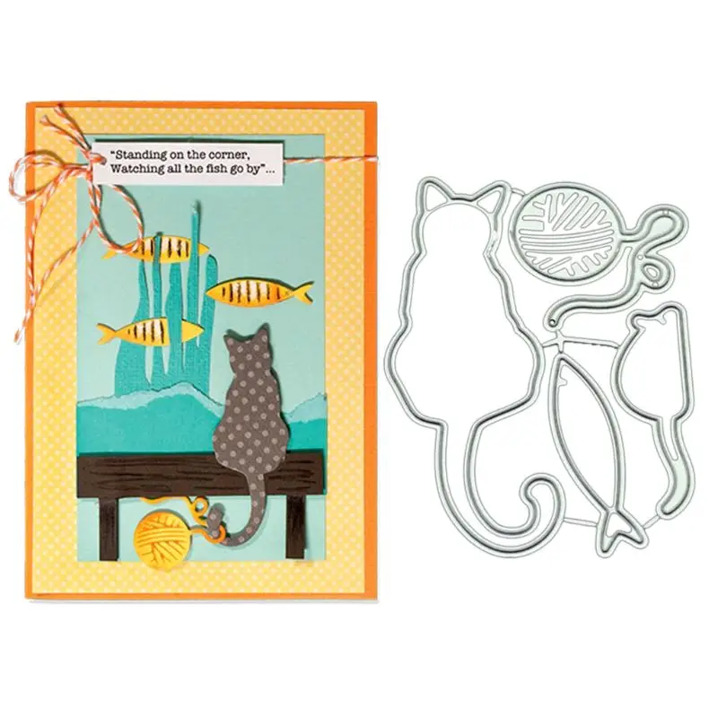 Кошачьи рыбки металлические режущие штампы Трафаретный Скрапбукинг фото штамп