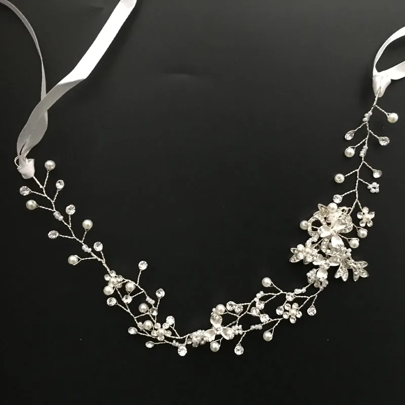 SLBRIDAL, розовое золото, кристаллы, стразы, жемчуг, свадебные аксессуары для волос, повязка для волос, свадебная повязка, украшение для подружек невесты