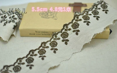Бесплатная доставка 5 метров льняная Кружевная аппликация с вышитыми цветами