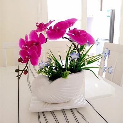 Высокая имитация ручной работы из икебаны искусственные цветы орхидеи аранжировки Фиолетовый Настоящее прикосновение латекс искусственная Орхидея горшочек бонсай - Цвет: a
