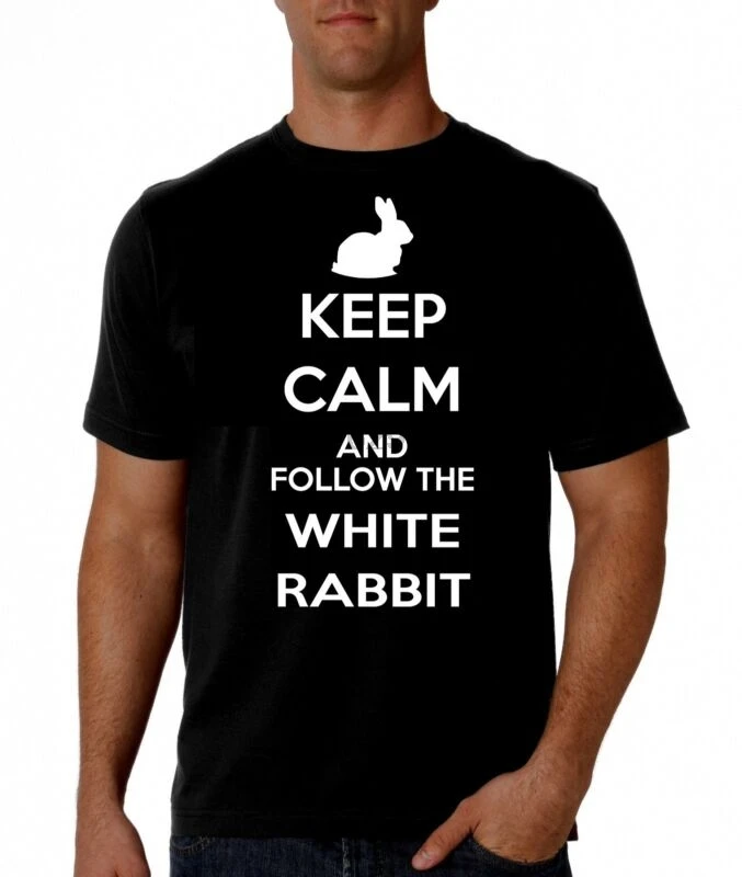 Qanon Keep Calm and Follow the White Rabbit Shirt Q Anon Maga Trump 4chan|Мужские футболки| |