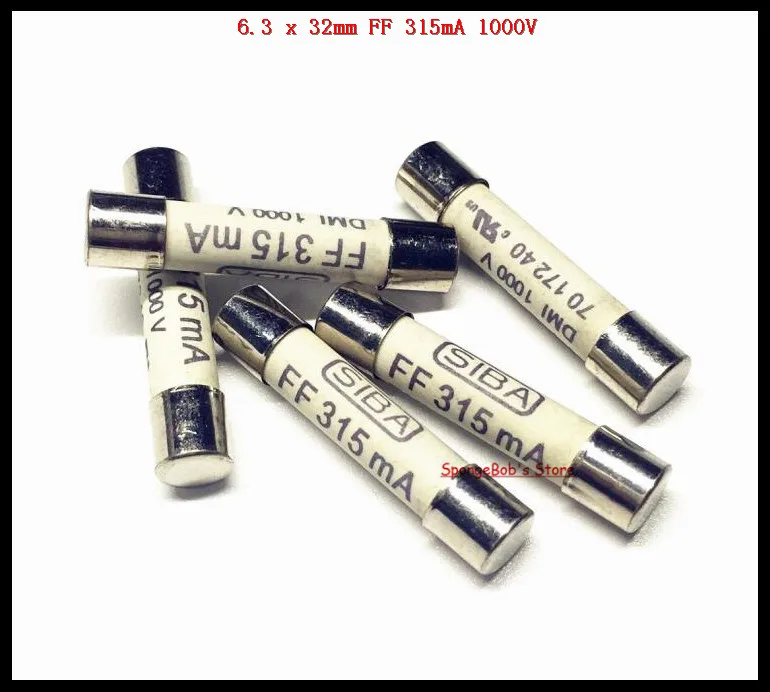 5 15 шт./лот 6 3x32 мм FF 315mA 1000V SIBA керамический предохранитель DMI Fuse 70 172 40|Перемычки| |