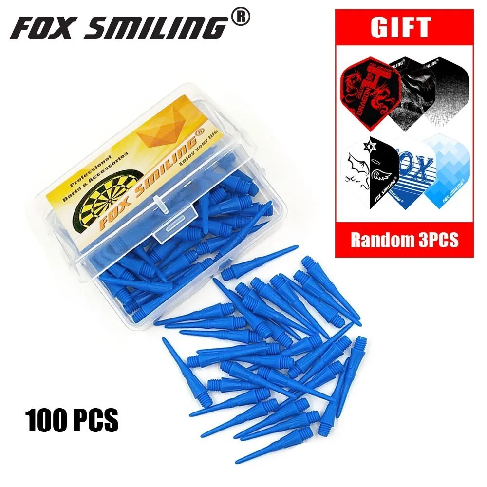 blue 100pcs Fox Smiling 100/50 штук/упаковка с фокусным расстоянием 25 мм 2BA профессиональные нейлоновые мягкие дартс и электронные очки Аксессуары для ванной комнаты с 3 шт. Перелёты - Цвет: blue 100pcs