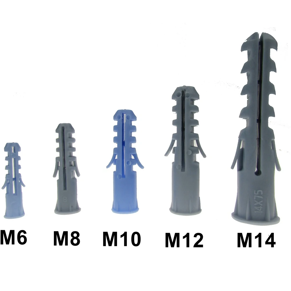 

50pcs 25pcs M6 M8 M10 M12 M14 Plastic Expansion Wall Plugs Screw Anchor without Steel Screw Kit