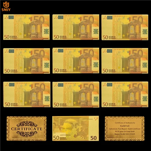 50 Euro-10P 10 шт./лот цвет евро золотые банкноты 50 евро Золотая фольга банкноты сувениры сбор бумажных денег - Цвет: 50 Euro-10P