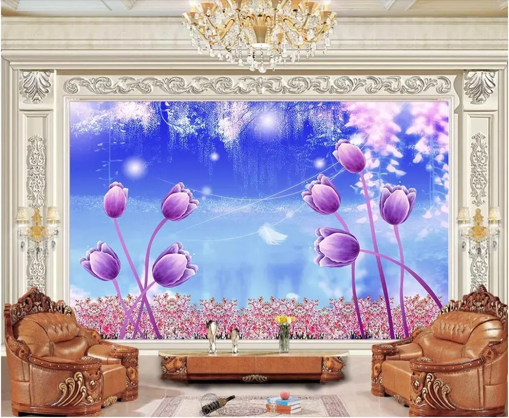 3d фото обои на заказ романтическая и теплая Сказочная страна сказочные тюльпаны