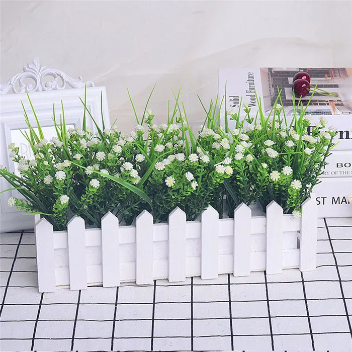 1 Artificial flower Wood Fence bonsai Fake flowers for wedding Garden wood Fence plastic plant Small Fence Decoration plant flower - Цвет: 1