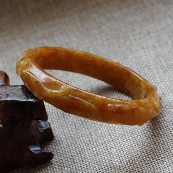 57mm Chinese Hand-carved Emerald Brown Jadeite Jade Gems Bracelet Bangle A6083 | Украшения и аксессуары