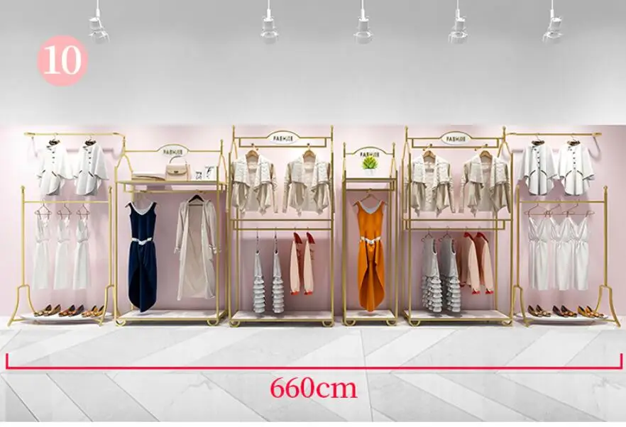 Europe type gold dress shop rack rack high grade clothes rack shoes bag double layer clothing display rack