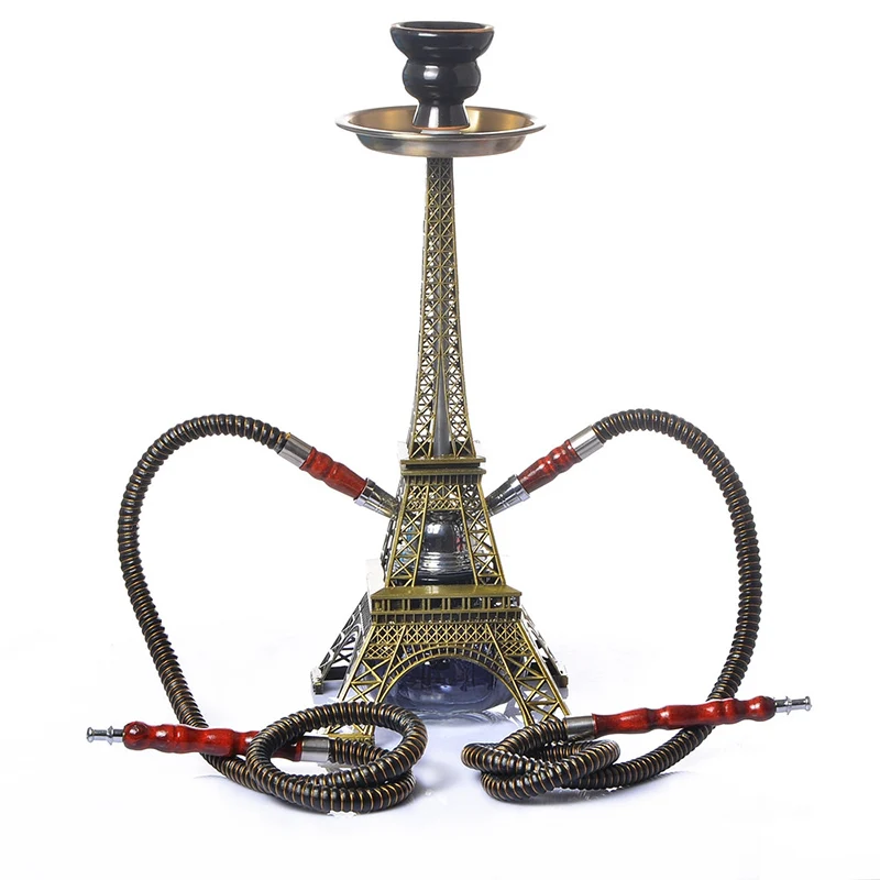 Hookah Set Металлический Набор для кальяна типа Парижской башни с керамической чашей, двойные шланги, угольные щипцы, стеклянная основа, набор для кальяна Narguiles Chicha - Цвет: Hookah Set
