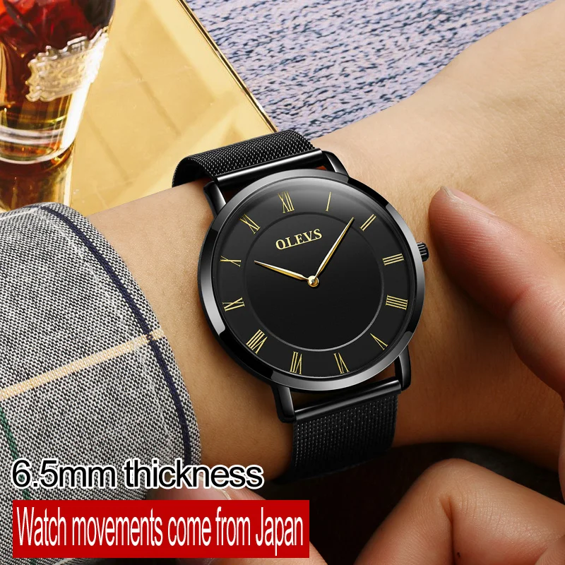 Olevs Luxury Quartz Watches Bracelet Men Ultra Thin Waterproof Business Wristwatch Calendar Stainless Steel Mesh Strap Bracelets | Украшения