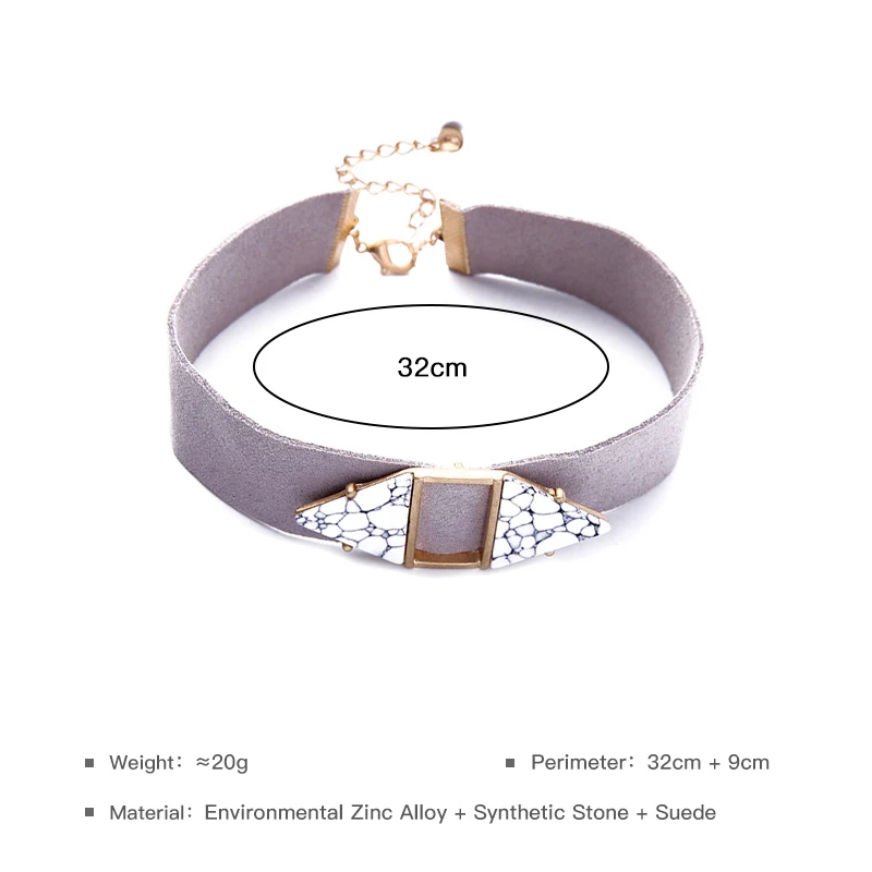 Треугольное Мраморное колье из синтетического камня серое кожаное широкое Колье