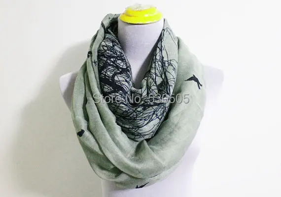 

Grey Winter Bird Infinity Scarf Black Bird on Trees Infinity Scarf Loop Scarf Christmas Gift 10pcs/lot free shipping