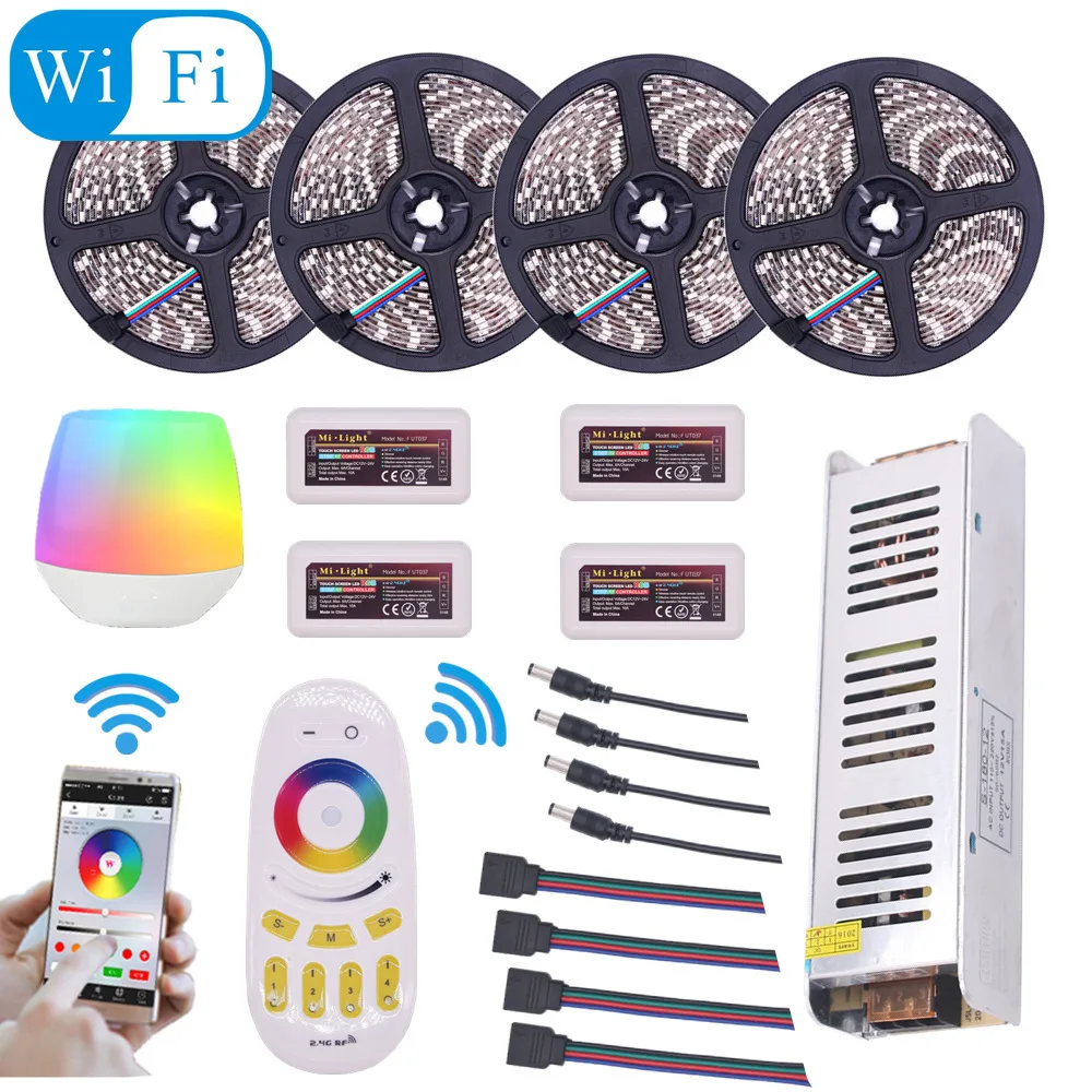 Mi Light Wi Fi Светодиодная лента 5050 RGBW RGBWW RGB 5 м 10 15 20 DC 12 В светодио дный в светодиодная