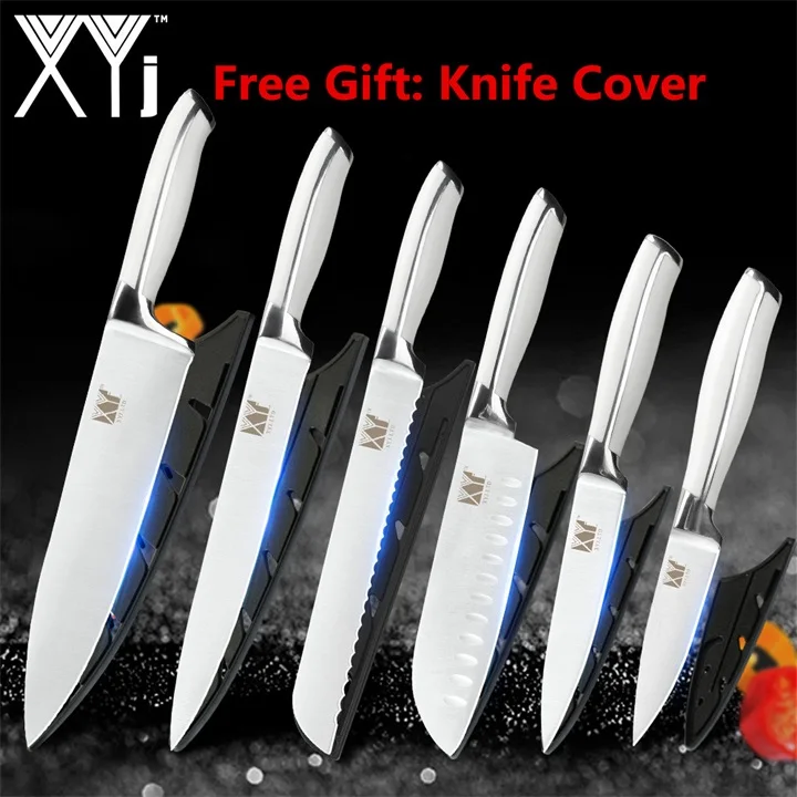 A.6 Pcs knife set XYj поварской нож, кухонный нож, 8 дюймов, поварской нож N1, немецкий Высокоуглеродистый нож из нержавеющей стали, полная ручка, Бесплатный нож, крышка - Цвет: A.6 Pcs knife set