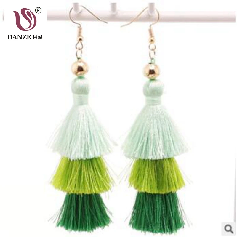 DANZE Vintage Three Layered Gradient Tassel Dangle Earring For Women Boucle D'oreille Femme Drop ship Jewelry Earrings | Украшения и