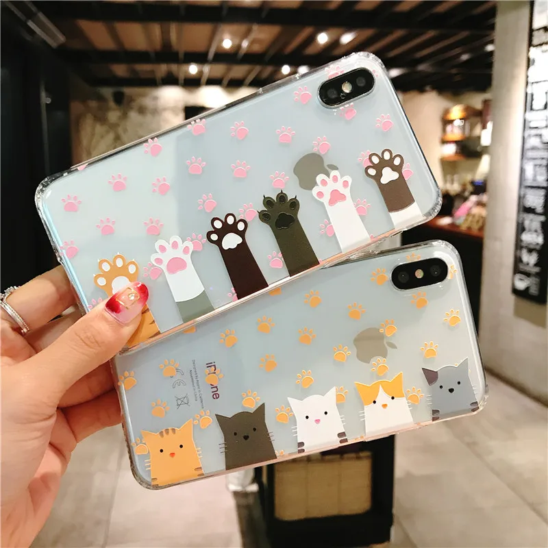 Прозрачный чехол для телефона с изображением милого котенка и из ТПУ iphone8 7 6 6S PLUS X
