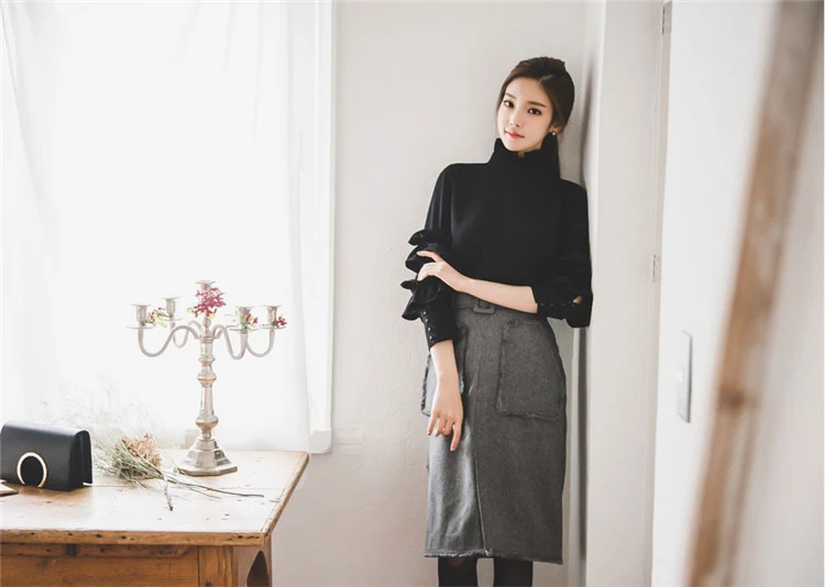 Blusas Mujer De Moda, модные шифоновые блузки с оборками, женские рубашки, Офисная Леди, лист лотоса, черная тонкая задняя просвечивающаяся блузка