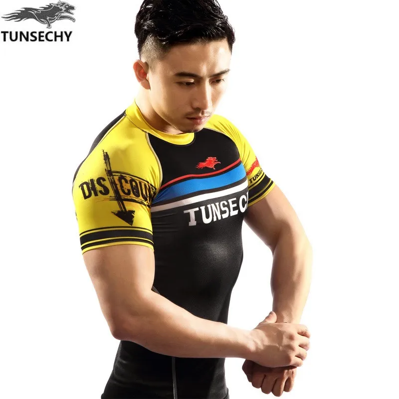 Мужская компрессионная футболка TUNSECHY быстросохнущая с коротким рукавом лето
